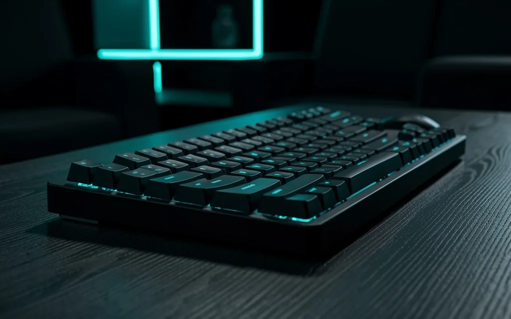 Estación de computación de Riberano con iluminación cyan