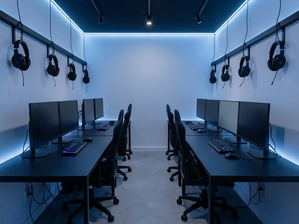 Sala de competición por equipos en Riberano con estaciones enfrentadas